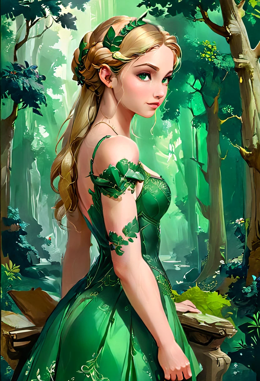 aa masterful best quality, award winning masterpiece, oil painting portrait done by Michelangelo of Princess Zelda, ((anatomically correct: 1.5)), (small pointed ears: 1.1), wearing intricate glamour green elven dress, elven forest background background, Ultra-high resolution, High Contrast, (masterpiece:1.5), highest quality, Best aesthetics), best details, best quality, highres, 16k, [ultra detailed], masterpiece, best quality, (extremely detailed), chumbasket art style, style of Michelangelo Buonarroti, evening dress, oil painting