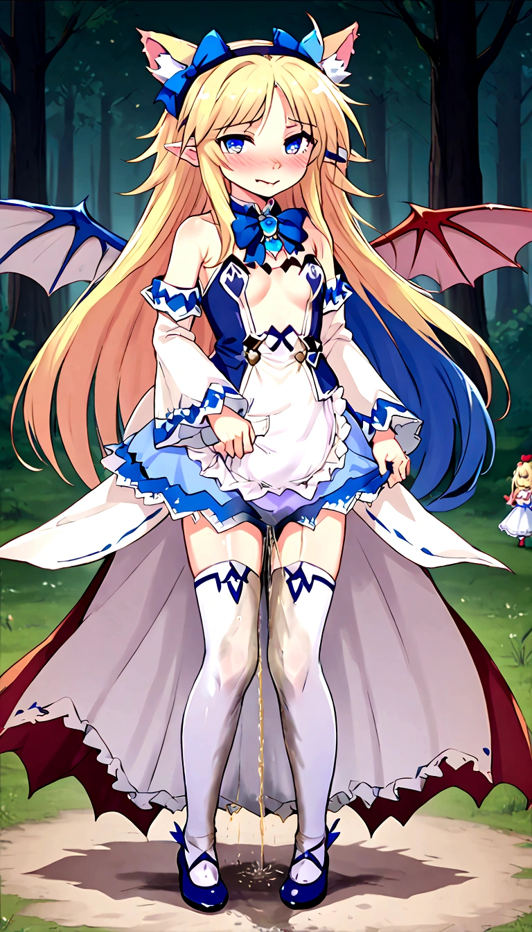 Anime. Monster Girl Encyclopedia. Alice.1 Girl. Lovely girl. . . Baby. Succubus Clumsy. Blonde. Long hair. Blue eyes. Beautiful eyes. Perfect eyes. Expressive eyes. Ideal face. ************. Small breasts. Flat chest. Pointy ears. Ideal anatomical body. Succubus horns. Wings of a succubus. Succubus tail with a heart tip. Cold. Runny nose. Snot flows from the nose. Wants to sneeze. I have to sneeze. Violent, desperate desire to sneeze. She is reading. Covers his nose with his hands. Jansai handkerchief. Blows his nose. Urinary incontinence. Wants to pee. I need to pee. A strong, desperate urge to pee. Diaper. Dirty diaper. She peed herself. She peed in her diaper. Blue and white children's dress from Alice in Wonderland. bows on the horns. White stockings. Shoes. Standing. Standing at full height. Standing in the forest. Standing in the middle of the forest. Beautiful character design. Shiny skin. Full body. nsfw. Scat. Official art. Extremely detailed CG Unity 8k wallpaper. Ideal lighting. Ultra high resolution 4K. Super detailed 8K. A high resolution.