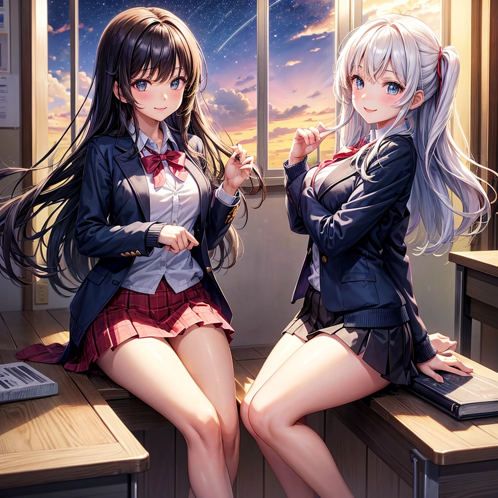 best quality,,smile,blazer,swimsuit,nepal,School,classroom,Collective of girls,JK,A girl taking off her uniform,Sexy and cute,Uniform of the Future,Ribbon on uniform,Evolution of fashion,middle School girlultiple girls are depicted,harem,idol group,starry sky background,photo shoot,long hair,wearing a cardigan,beautiful girlの国,girl's paradise,highest quality,big breasts,leather jacket,happy girl,horny girl,blue eyes,perfect face,standing position,She has her bangs down,fur jacket,Beautiful eyes,smooth hair,perfect eyes,beautiful girl,Angel Girl,multicolored hair colors,naughty girl,beautiful,High-dimensional beautiful girl,Multidimensional beautiful girl,gathering,Group、,