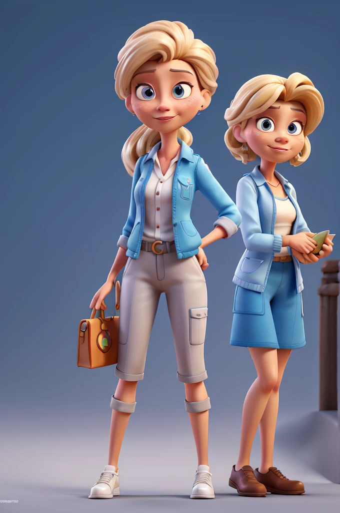 Cartoon character of a woman in formal wear and white shirt with sky blue jacket, facing the camera, with long layered hair, brown with blonde a Cartoon character, with money in hand stylized character, business style rendering animation, stylized 3D, Arnold Maya rendering, stylized 3d rendering, cartoon rendering screenshot, 3D Character, 3D Character, stylized 3d rendering, 3D Character Rendering, Cartoon Character, character close up, Character Pose , (Pixar Style) (master part:1.2) (bokeh) (best quality) (Detailed skin) (detailed texture) (8K) (clay) (cinematic lighting) (sharp focus)