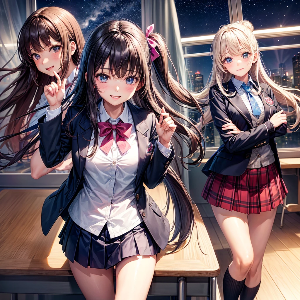 best quality,,smile,blazer,swimsuit,nepal,School,classroom,Collective of girls,JK,A girl taking off her uniform,Sexy and cute,Uniform of the Future,Ribbon on uniform,Evolution of fashion,middle School girlultiple girls are depicted,harem,idol group,starry sky background,photo shoot,long hair,wearing a cardigan,beautiful girlの国,girl's paradise,highest quality,big breasts,leather jacket,happy girl,horny girl,blue eyes,perfect face,standing position,She has her bangs down,fur jacket,Beautiful eyes,smooth hair,perfect eyes,beautiful girl,Angel Girl,multicolored hair colors,naughty girl,beautiful,High-dimensional beautiful girl,Multidimensional beautiful girl,gathering,Group、,
