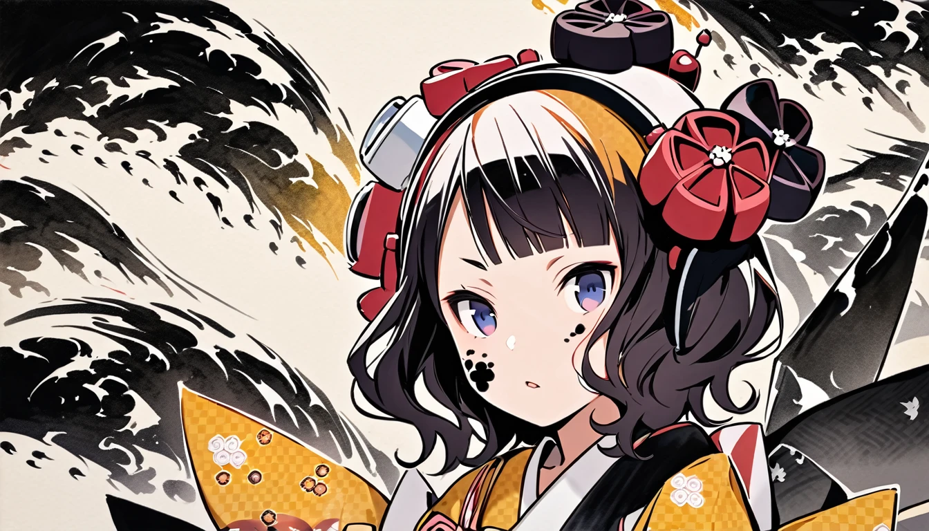 (((Katsushika Hokusai))), (((Ink Painting))), ((Japanese style headphones)), (((Japanese pattern paint on face))), ((Light colored sunglasses))