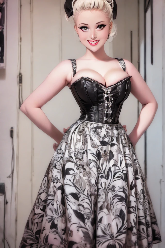 arafed woman in a black and white dress , pinup style, sixties pinup, 5 0 s style, 50s style, pinup model, retro 5 0 s style, pin up, rockabilly style, retro pinup model, pinup, pinup pose, pin up girl, pin - up, pin-up, rockabilly hair, rockabilly, pinup girl