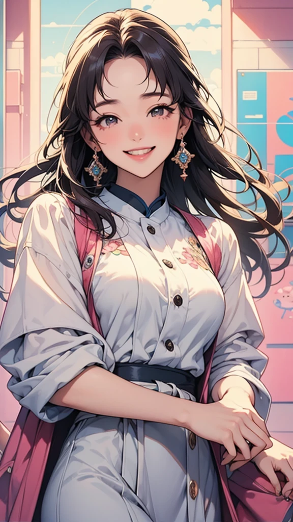 woman，With a smile, She expressed her joy, Beautiful and smiling, Laugh gently, Cute smile, 美しいWith a smile, Happy and cheerful expression, And she laughs，very happy, (masterpiece、Highest quality)、Best details
