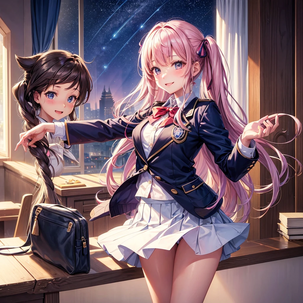 best quality,,smile,blazer,swimsuit,nepal,School,classroom,Collective of girls,JK,A girl taking off her uniform,Sexy and cute,Uniform of the Future,Ribbon on uniform,Evolution of fashion,middle School girlultiple girls are depicted,harem,idol group,starry sky background,photo shoot,long hair,wearing a cardigan,beautiful girlの国,girl's paradise,highest quality,big breasts,leather jacket,happy girl,horny girl,blue eyes,perfect face,standing position,She has her bangs down,fur jacket,Beautiful eyes,smooth hair,perfect eyes,beautiful girl,Angel Girl,multicolored hair colors,naughty girl,beautiful,High-dimensional beautiful girl,Multidimensional beautiful girl,gathering,Group、,