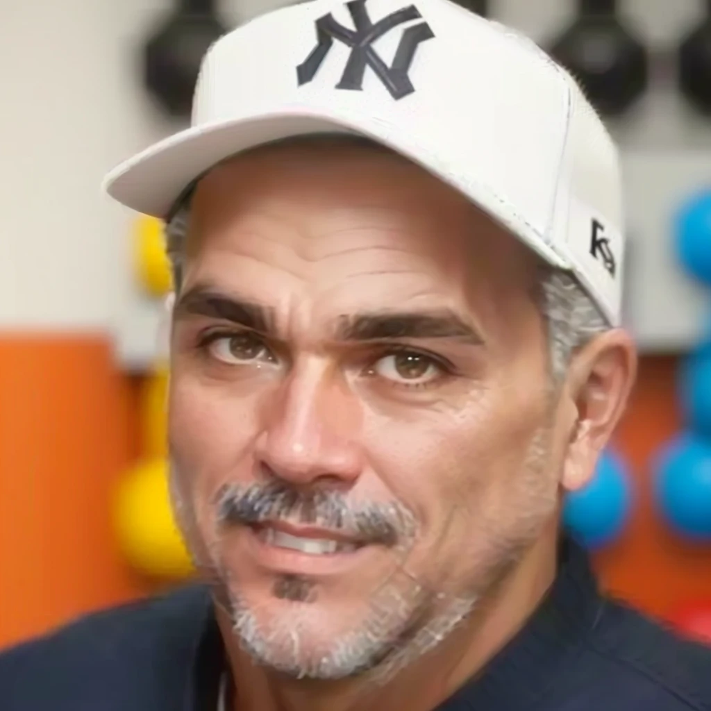 a close-up of a man wearing a baseball cap in a gym, frank kozik, david rios ferreira, Ted Nasmit, luiz escanuela, frank frazzeta, tony matelli, Sidney Lugo, joe alves, gary giz, joel torres, inspired by Eddie Mendoza, Greg Rutkovsky, nick drnaso, greg rutkowksi