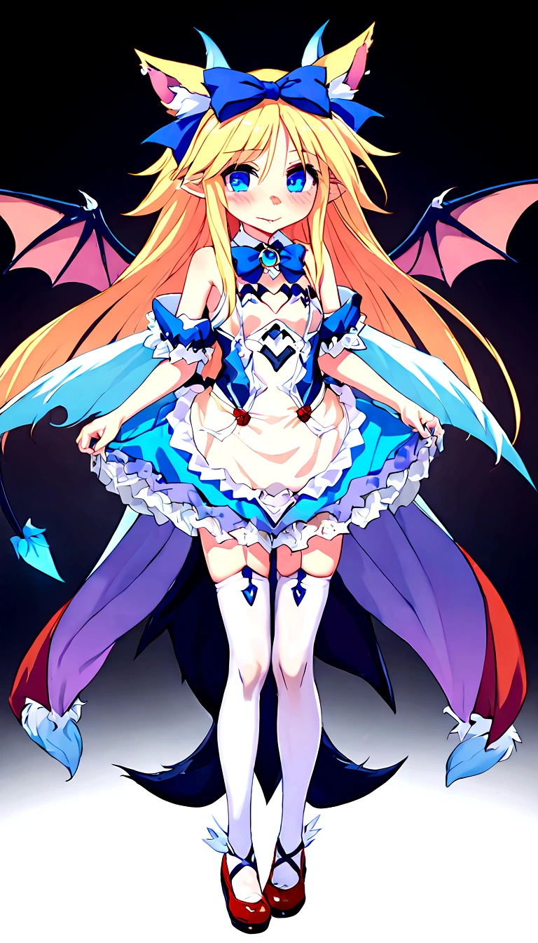 Anime. Monster Girl Encyclopedia. Alice.1 Girl. Lovely girl. . . Baby. Succubus Clumsy. Blonde. Long hair. Blue eyes. Beautiful eyes. Perfect eyes. Expressive eyes. Ideal face. ************. Small breasts. Flat chest. Pointy ears. Ideal anatomical body. Succubus horns. Wings of a succubus. Succubus tail with a heart tip. Cold. Runny nose. Snot flows from the nose. Blue and white children's dress from Alice in Wonderland. bows on the horns. White stockings. Shoes. Standing. Standing at full height. Standing in the forest. Standing in the middle of the forest. Beautiful character design. Shiny skin. Full body. nsfw. Scat. Official art. Extremely detailed CG Unity 8k wallpaper. Ideal lighting. Ultra high resolution 4K. Super detailed 8K. A high resolution.