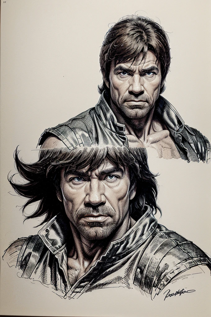 Chuck Norris in Hokuto no ken 80's style drawing.