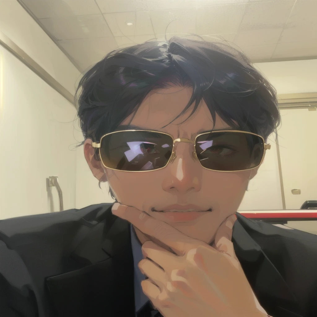 there is a man wearing sunglasses and a suit and tie, with sunglass, taken in the early 2020s, tomohiro shimoguchi, wearing versace sunglasses, ramil sunga, 8k selfie photograph, thawan duchanee, msxotto, with sunglasses, wearing gold glasses, victor ngai, in style of kentaro miura