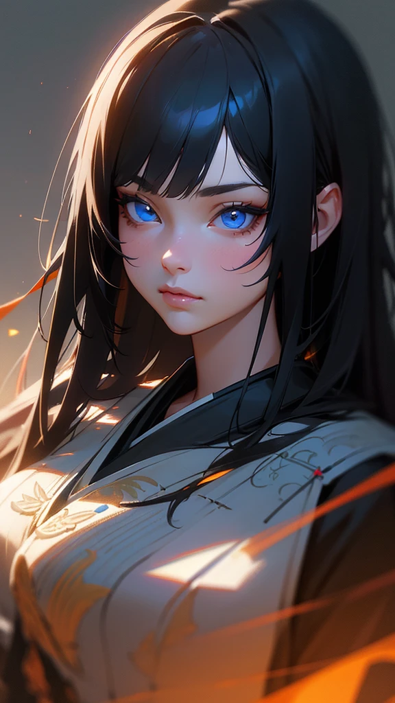 ((Best quality at best)), (hyper-detailing), ((hyper HD)), (High quality face shape), (((tmasterpiece))), A woman who is, Hidden double eyelids, On makeup, ((The beautiful)), (oversize clothes), dark with blue hue color hair, japanes, medium breasts, Emotions, emotions, ((sad)), (sentimental)), The scene is, sportrait, the golden ratio, inked, aquarelle, Drop ink, hight contrast, glowing white detail eyes, charming cleavage, beauty mark under right eye