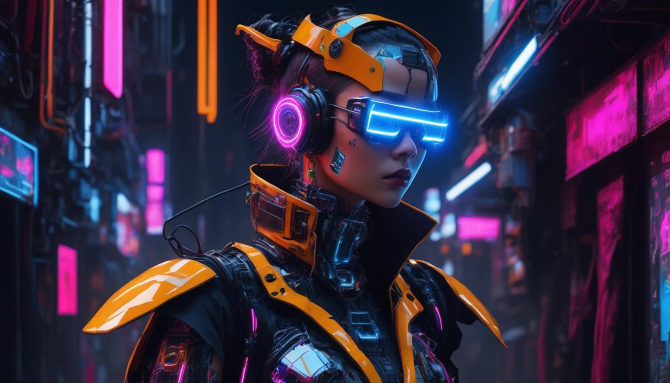 Reflective cyborg neon cyberpunk 