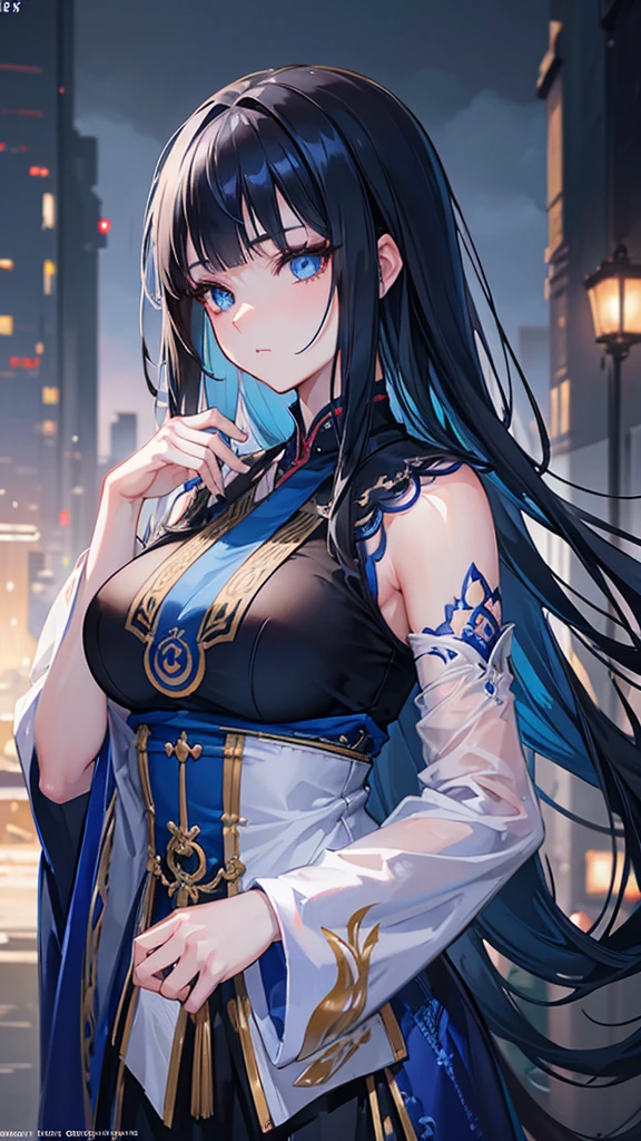 a kitsune girl,beautiful detailed blue eyes,long black hair with bangs,casual clothing,intricate detailed face,highly detailed,8k,photorealistic,cinematic lighting,digital painting,fantasy,artstation,trending on artstation
