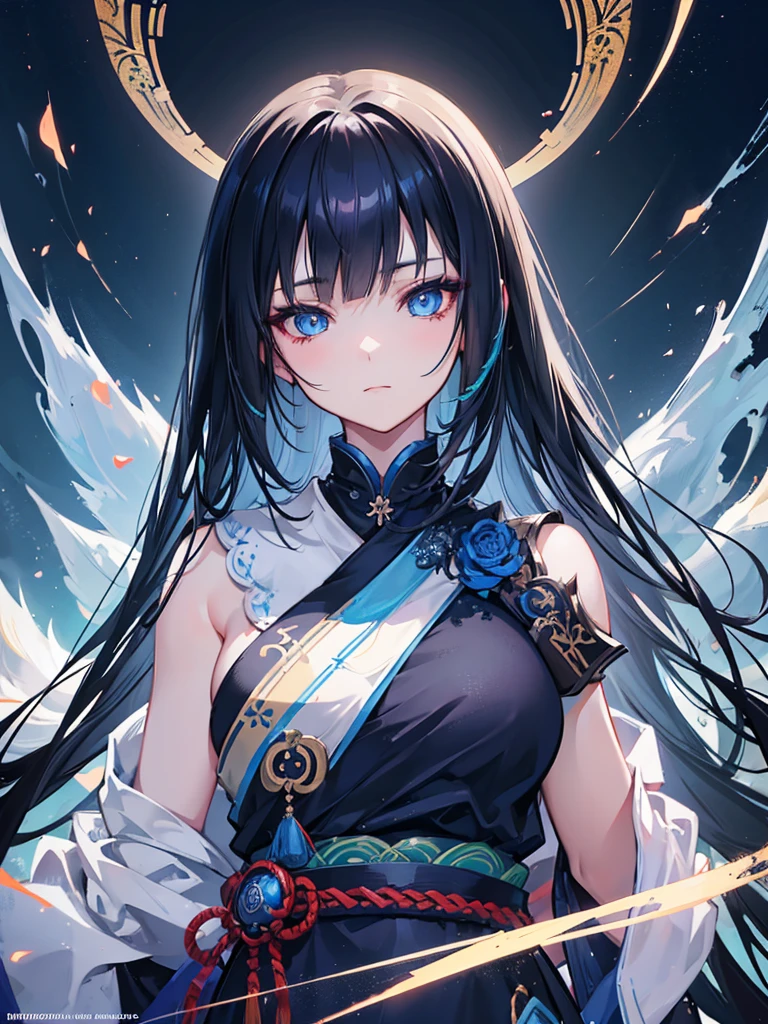 a kitsune girl,beautiful detailed blue eyes,long black hair with bangs,casual clothing,intricate detailed face,highly detailed,8k,photorealistic,cinematic lighting,digital painting,fantasy,artstation,trending on artstation