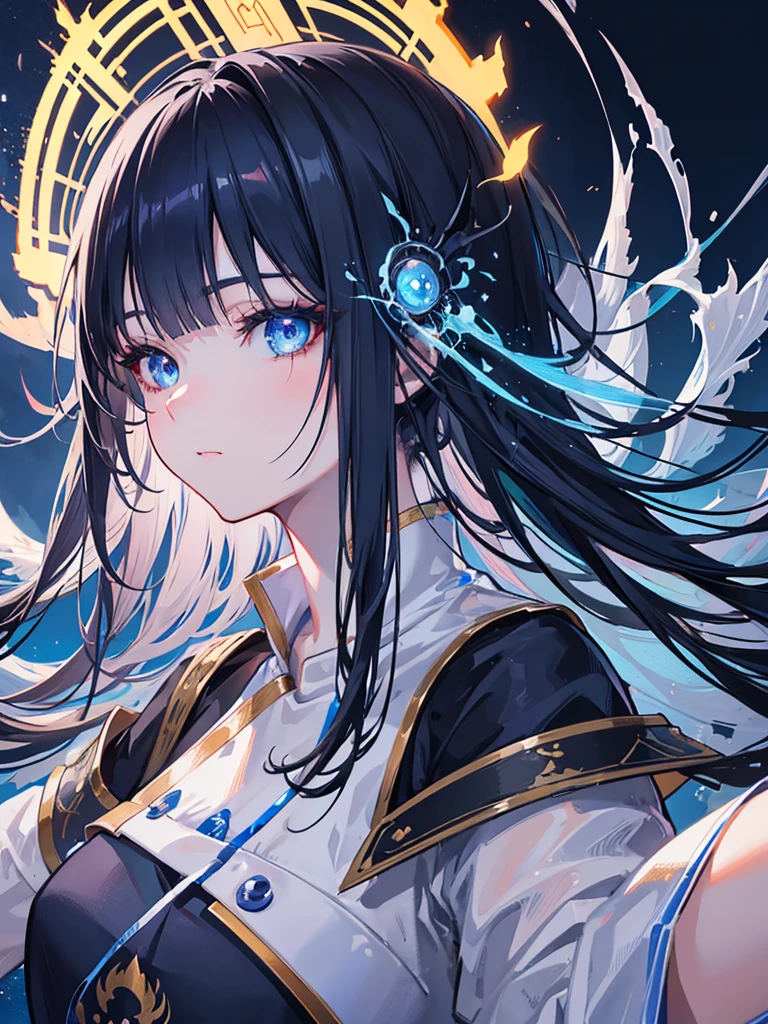a kitsune girl,beautiful detailed blue eyes,long black hair with bangs,casual clothing,intricate detailed face,highly detailed,8k,photorealistic,cinematic lighting,digital painting,fantasy,artstation,trending on artstation