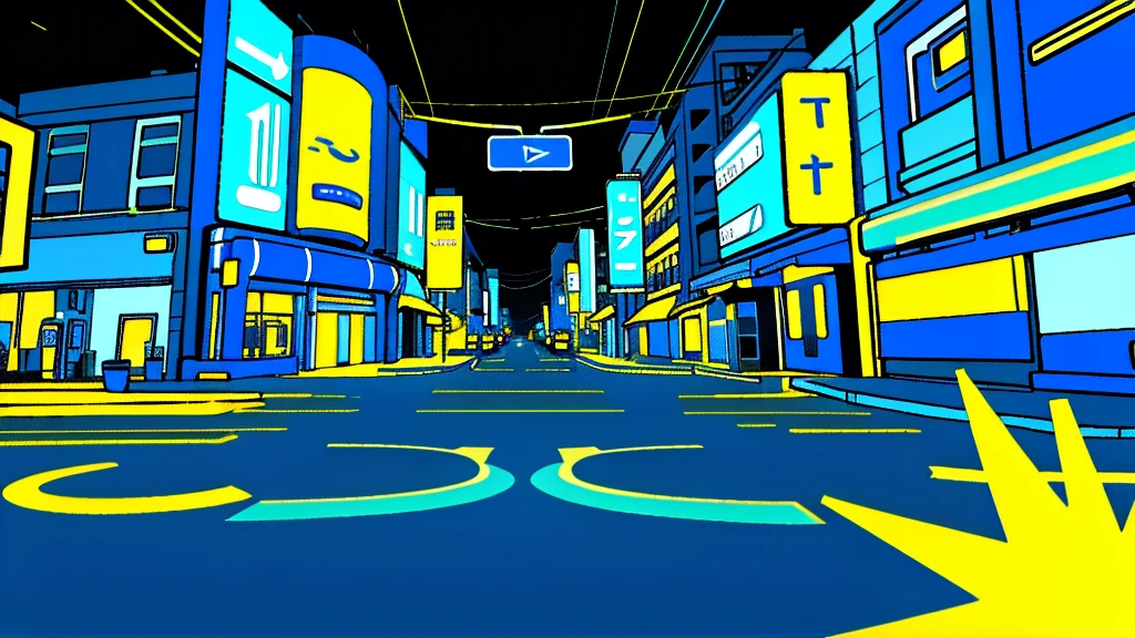 Blue Neon Street night Yellow light