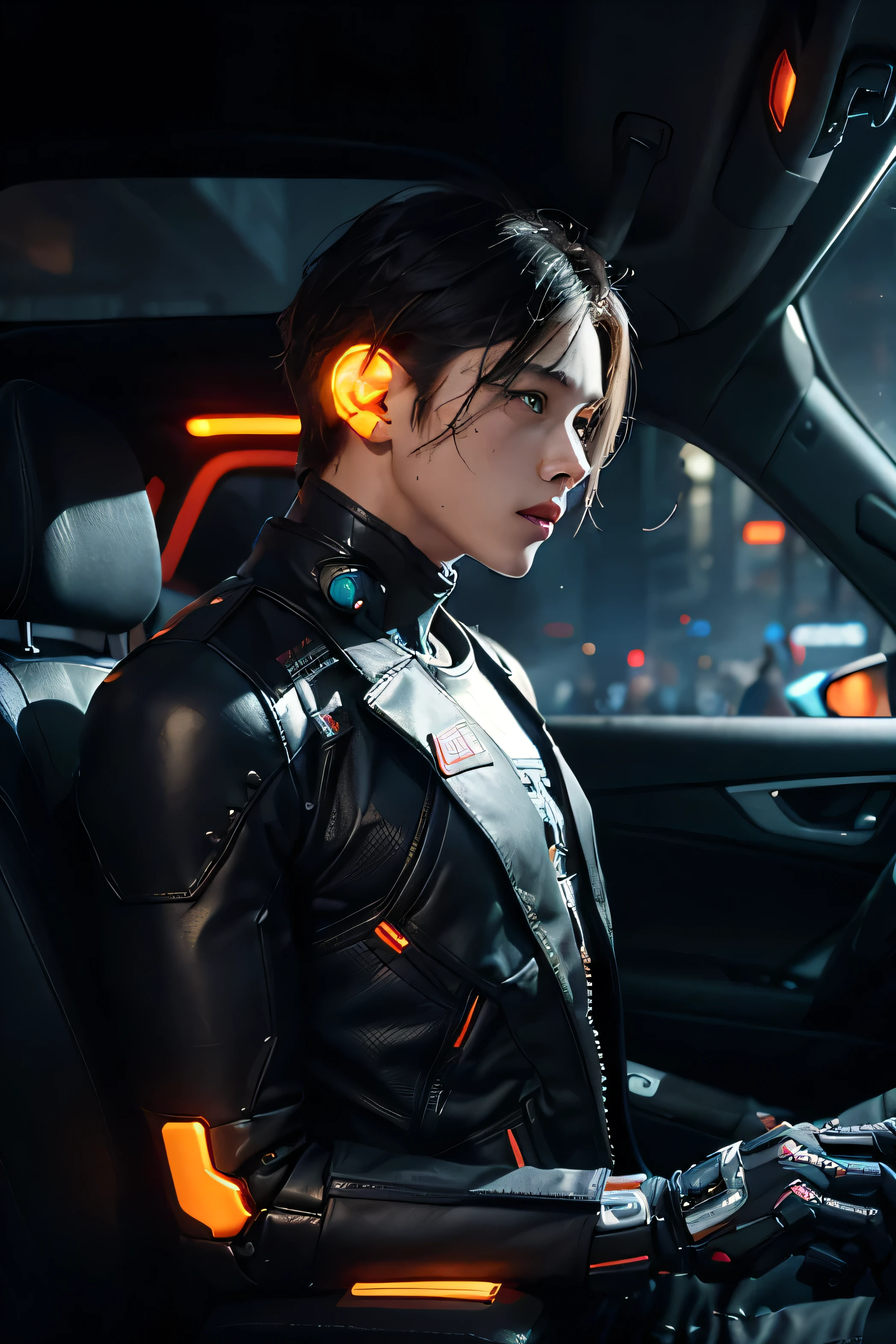 Asian male face mechanical male resolute face handsome male high quality male guide line, bright palette, Highly professional, Dramatic Lighting, Extremely beautiful:1.4), (complex details, masterpiece, best quality:1.4), Biomechanical Cyberpunk, Cybernetics, Human-machine integration, Dystopia, The encounter between organic and artificial, bright, complex, Looking at the audience, Nicomoli (Nicola Samori) Stylish dynamic pose male male robot side view 45° angle cyberpunk style driver costume driver white background bright lights