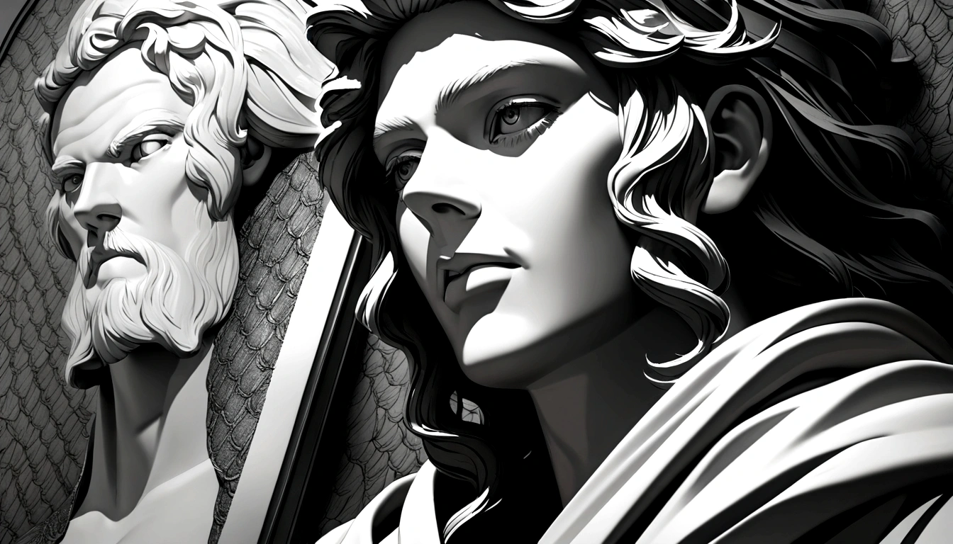 A Portrait Statue of the Stoic Marcus Aurelius in Black and White 4K,Face lateral, super realistic wallpaper