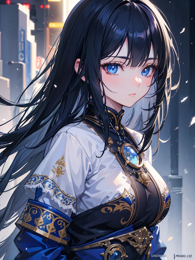 a fox girl,beautiful detailed blue eyes,long black hair with bangs,casual clothing,intricate detailed face,highly detailed,8k,photorealistic,cinematic lighting,digital painting,fantasy,artstation,trending on artstation