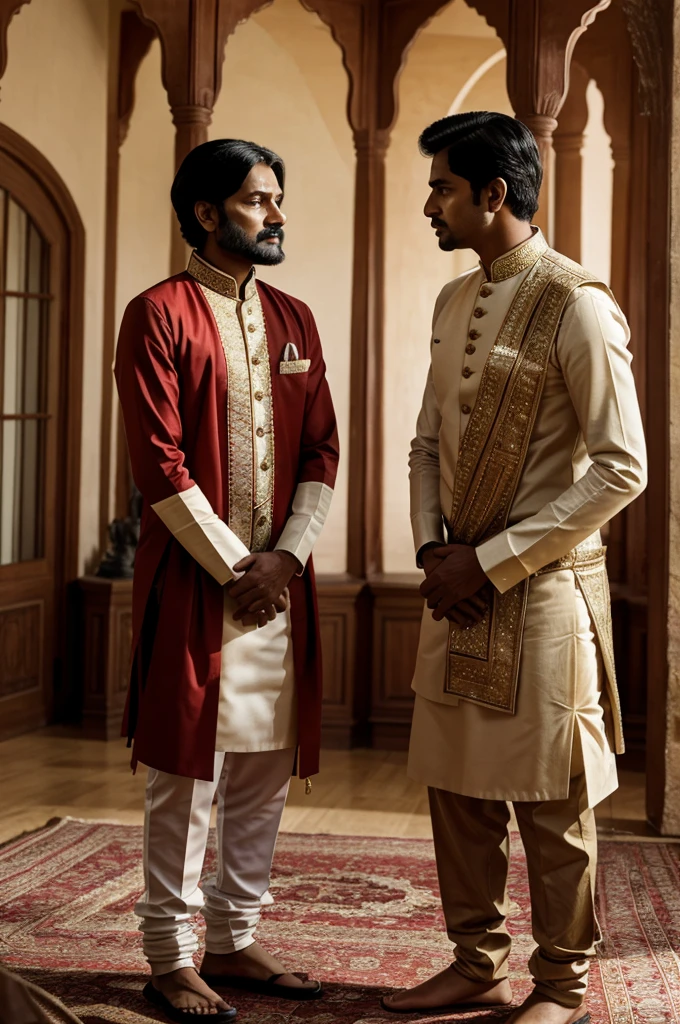 The indian king and his son standing face to face