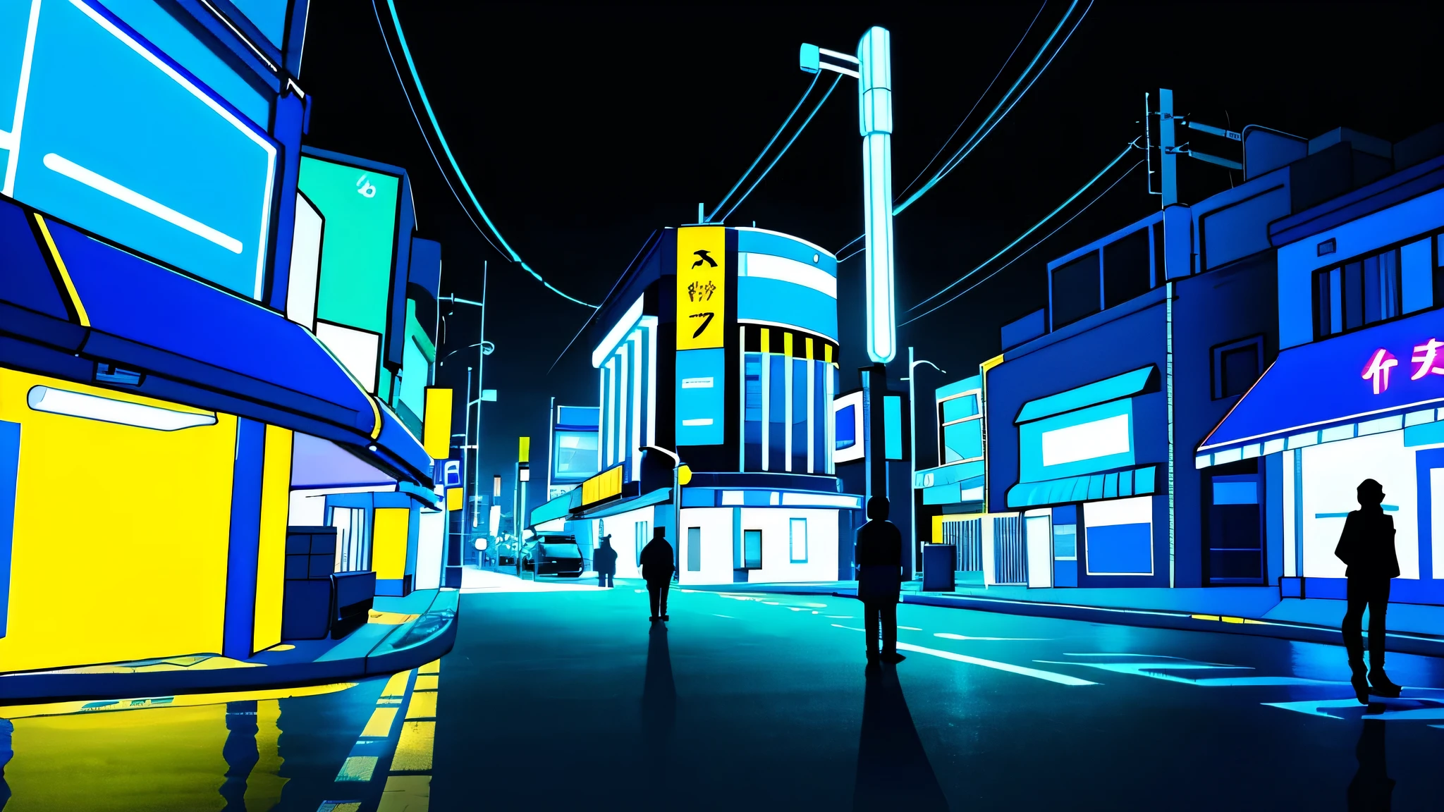 Blue Neon Street night Yellow light