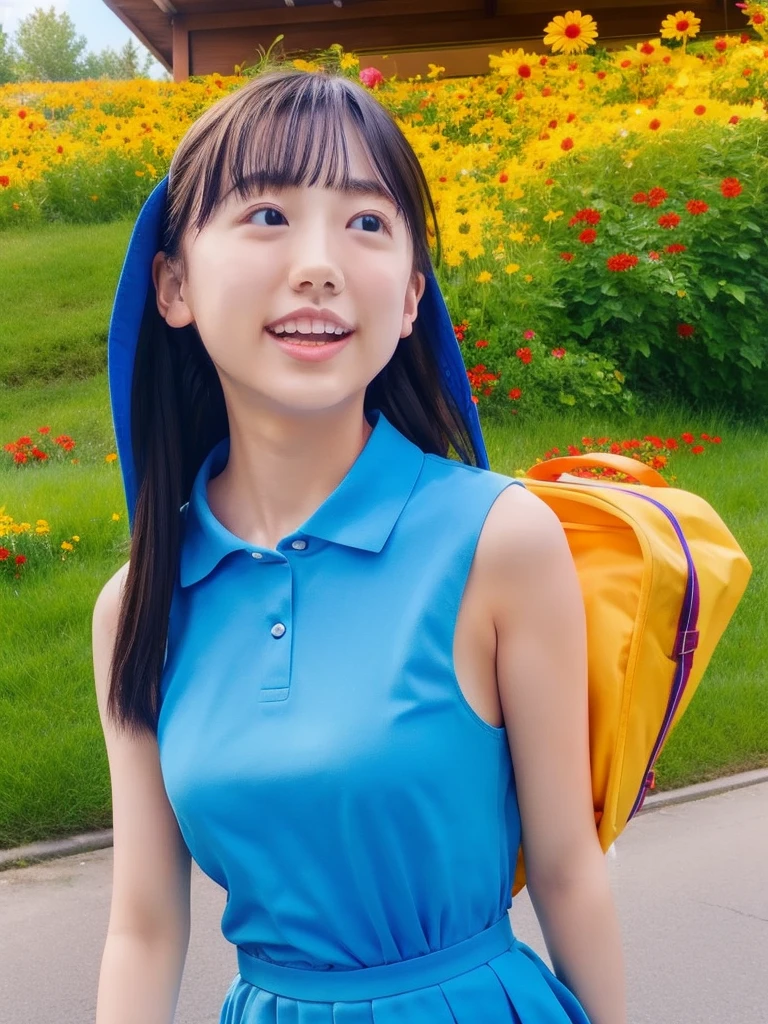 summer、On the way to school、(upper body shot), topless