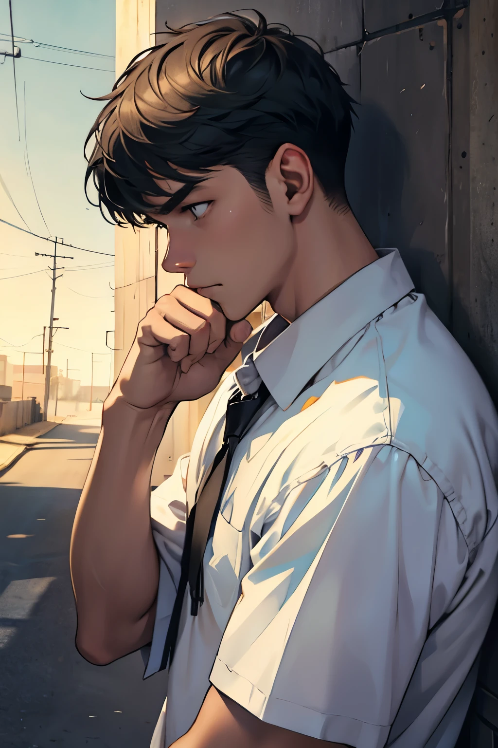 （1 macho adulto），A high resolution， sharp focus， obra maestra de pixiv， （（Detalles complicadouy detallado， moreno ，Upper body with multiple views，Suit pants view， 1 hombre，Is shy，orinar en las piernaeando，La orina corre por los muslos.，avergonzado，regocijado，is in shock，panicking，preocuparse，A small puddle of your own urine forms around your feet.，cuerpo completoesbiano，se arrodilla en el suelo，Con muchas ganas de orinar，It is uncomfortable，Mojate，Urine discharge， entrepierna sudorosa，empapado，Lluvia，la camisa esta empapada，（A gesture of supplication），blue color eyes（ojos brillando）， pelo gris corto，Camisa blanca，Usa una corbata，Wearing a belt，Black suit pants，breathe through，mirar desde abajo