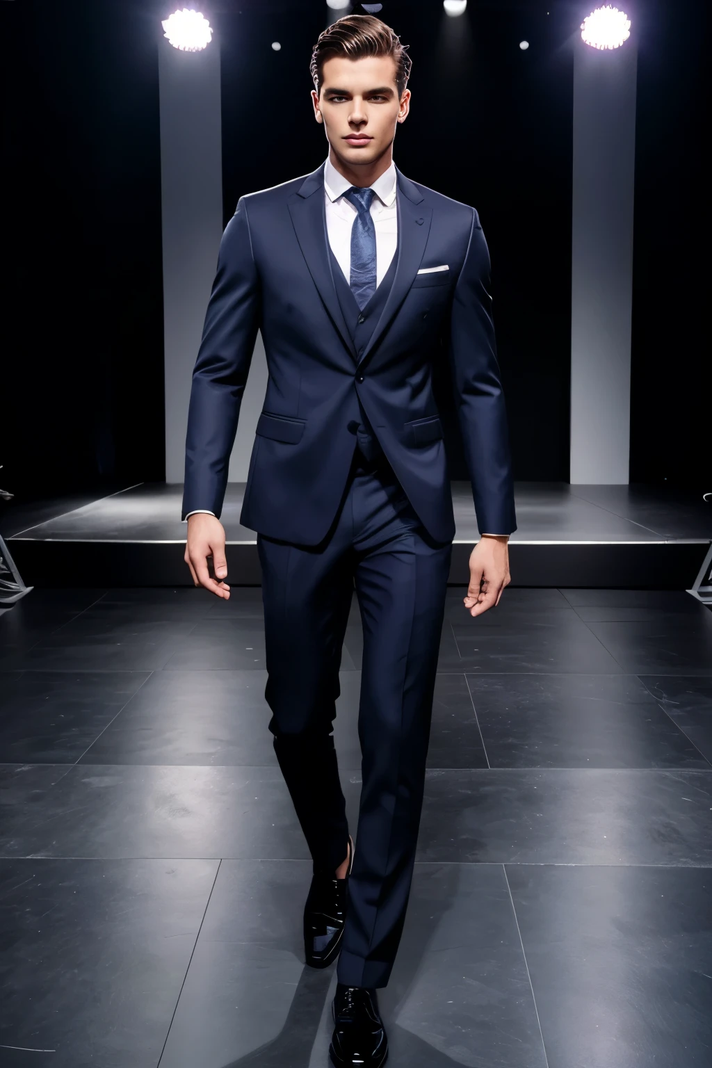 Image Of Young successful man In suit on modeling stage stage