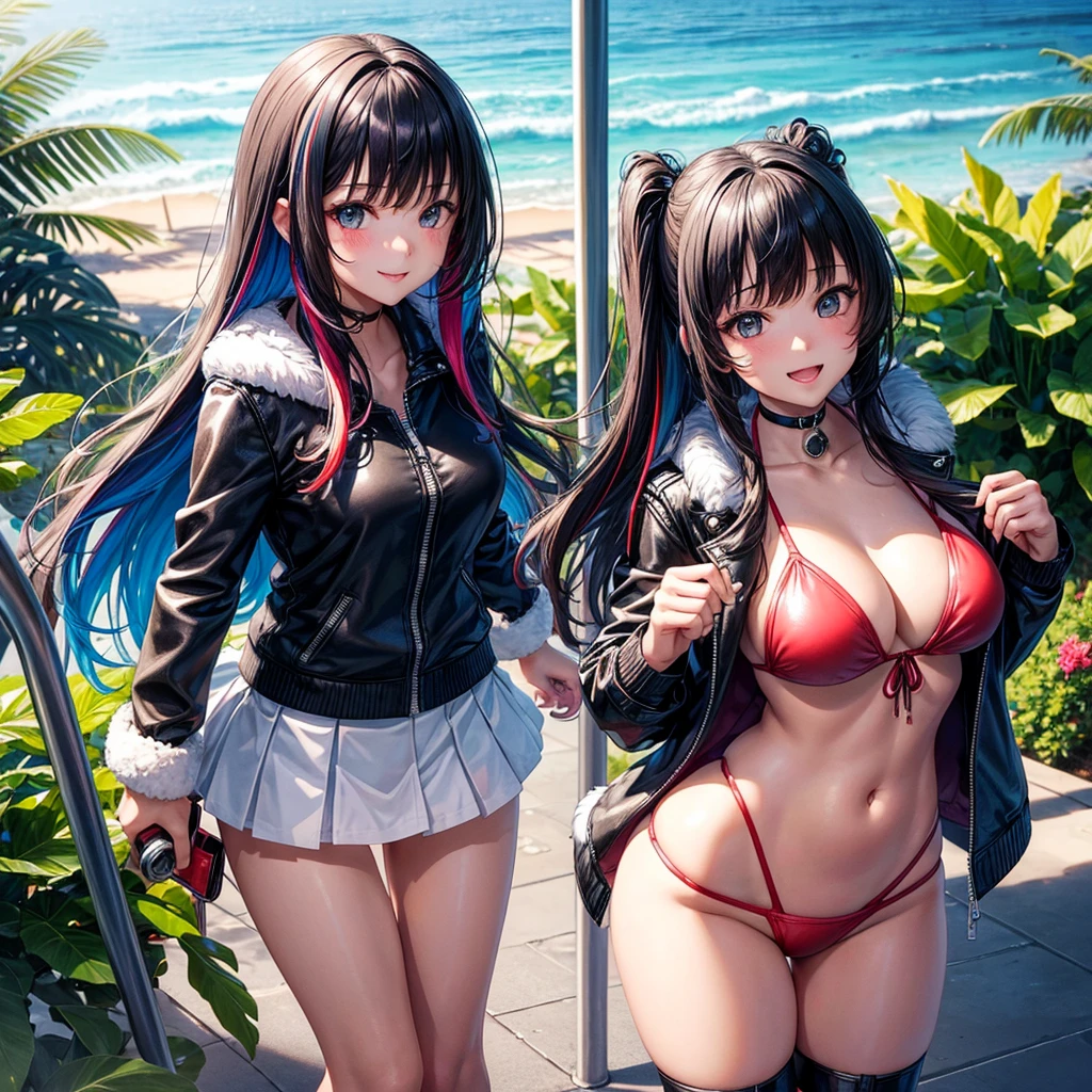 middle School girls,smile,Multiple girls,Beautiful girls,Horny girl,Best Quality,Perfect Girl,Super cute girl,Swimwear,bikini,leather jacket,Ocean,fur jacket,Long Hair、She has her bangs down,Multi-colored hair,Ultra HD,Young girl,sex,Naughty Girls,Blowjob,Full body image,Absurd,Beautiful girls,