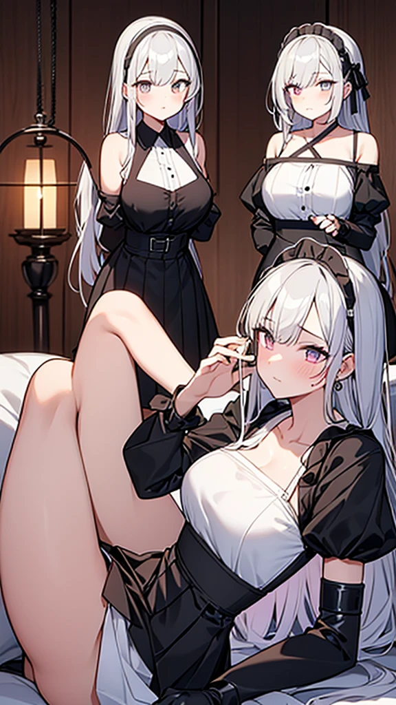 ((masterpiece)), (Highest quality、32k), (Simple style), (Faceless,Face peeling), 2 Girls, A maid who uses her face-peeling ability to peel the skin off of a young lady and transplant it onto herself, and a young lady whose face has been peeled off by a maid, Big Breasts, Big Swing Chest, Wearing a face stolen from someone else, Sexy body, Sleeveless, No sleeve, Off the shoulder, Black Dress, Pleated lace, Lace dress, black knee socks. Standing, whole body, both hands touch the face, Luxurious Room, {{A young lady who used her face-peeling ability to peel off the face of a young lady, leaving her face blank, and a maid who transplanted the peeled face onto her own face.}}, Browsing Caution, NSFW