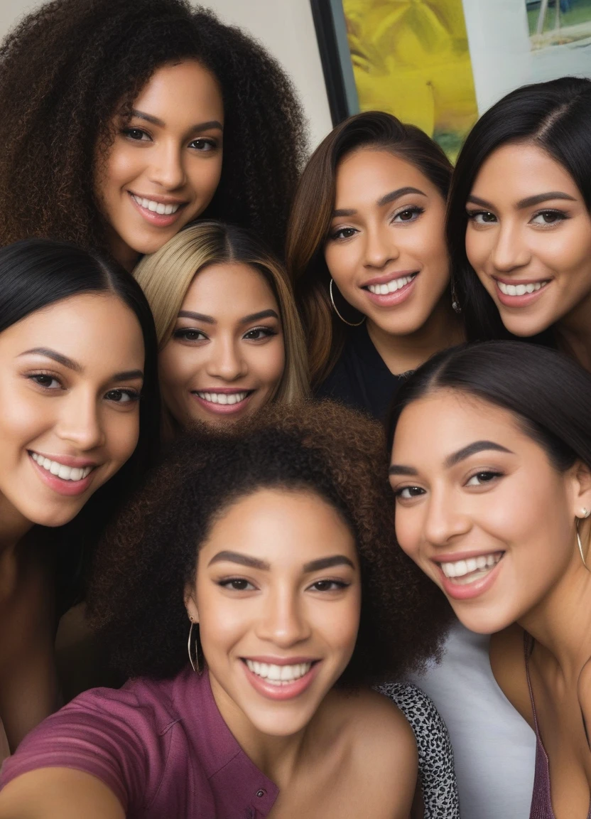 Light skinned group of beautiful female latinas, happily posing for a selfie