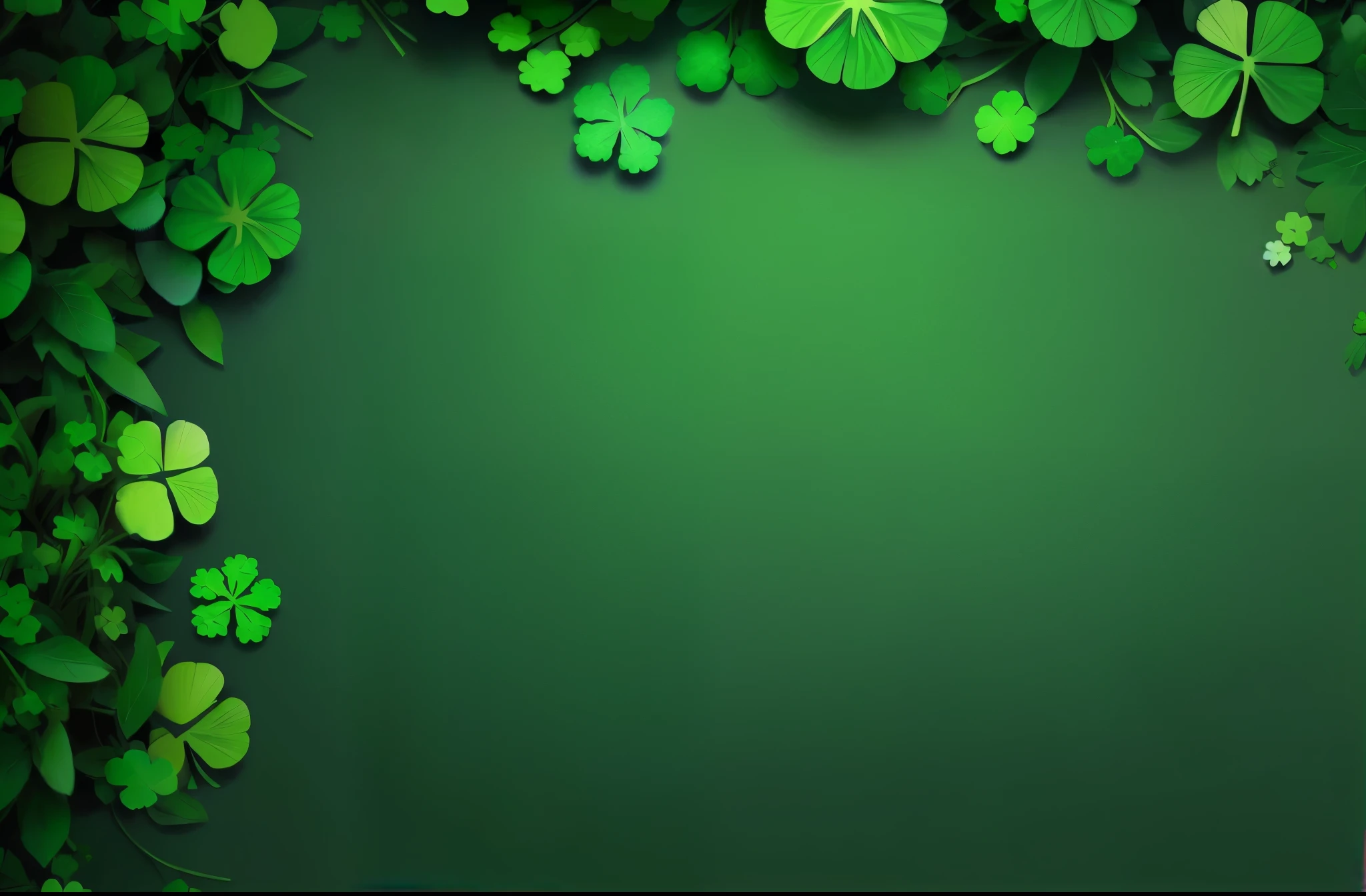 Shamrocks on a green background celebrate St. Patrick's Day. copy space