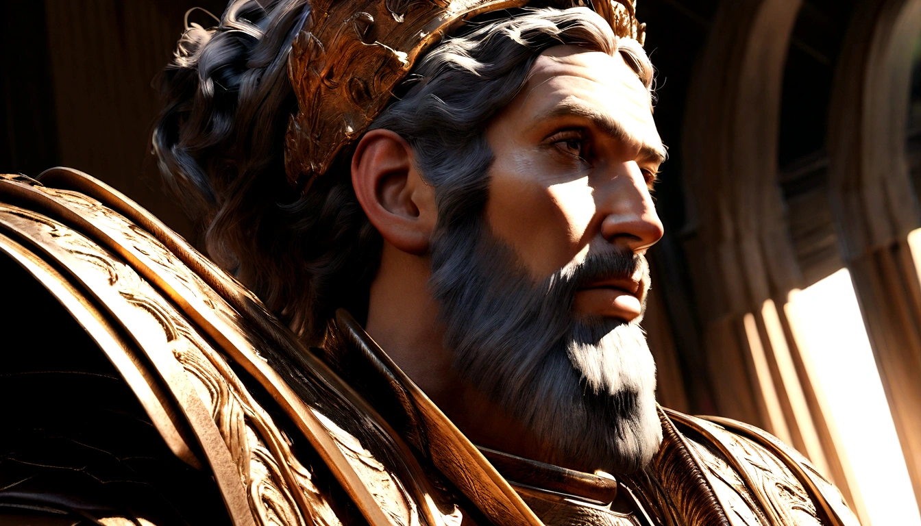 a detailed sculpture of emperor marcus aurelius, realistic 3d rendering, extremely detailed facial features, highly detailed clothing and armor, dramatic lighting, intricate bronze texture, museum quality, photorealistic, masterpiece