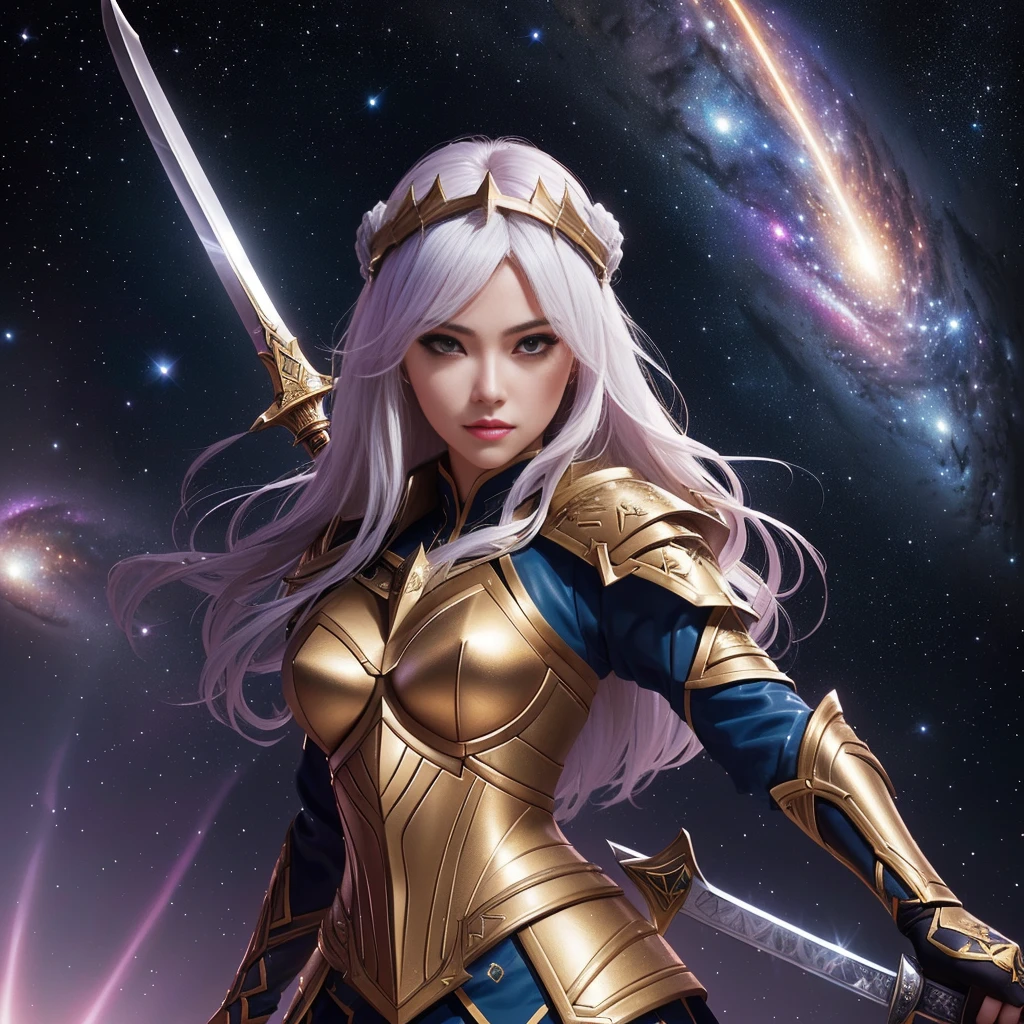 a close up of a woman with a sword in her hand, portrait knights of zodiac girl, extremely detailed artgerm, ashe, kda, ig model | artgerm, artgerm. high detail, g liulian art style, artgerm jsc, goddess of galaxies, ! dream artgerm, artgerm detailed