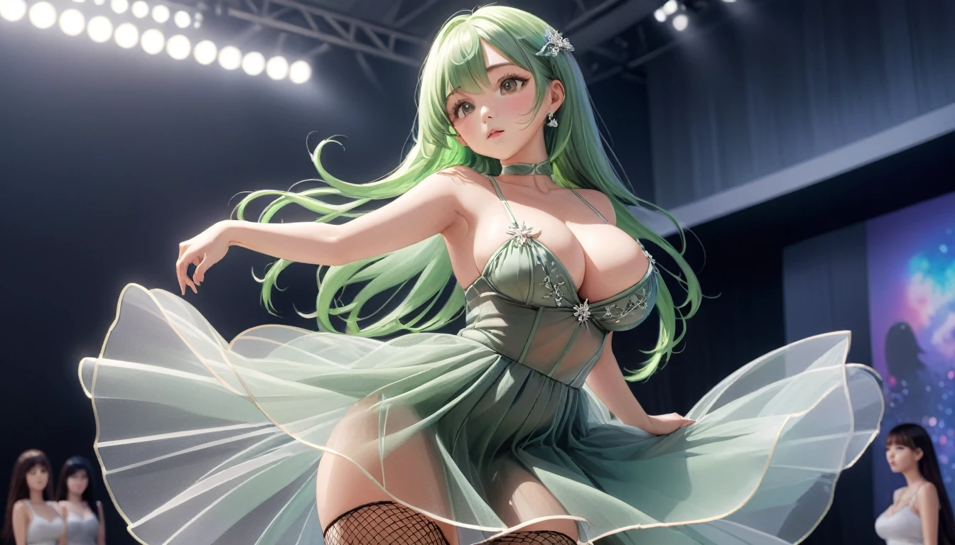 butt), (bedroom), (Sexy Girls), masterpiece, best quality, 1 girl, Bangs, blush, Chest, clavicle, Eyebrows visible through hair, (Gradient green hair), Jewelry, Long hair, Looking at the audience, Bright Eyes, ring, (solitary), illustration, fashionable, miss, Strike a pose, background, element, confident, Express, Accessories, majestic, striking, key point, Dynamic poses, ((plump)), (Fishnet stockings))Woman in transparent dress,Viewer,(((Full breasts, Keeley University))),Slim waist,(Navel exposed,Bare waist), Long hair, extreme detailed details, Detailed fantasy art, Stunning character art, Beautiful and exquisite character art, Beautiful transparent dress, Very detailed, Large Breasts，饱满Chest，Golden ratio figure，Perfect body，Ultra wide-angle shooting，Full body shot，Body close-up，Full body shot，Wearing a pleated tulle skirt，柔和动漫illustration, 柔和的深色background，Fujifilm XT3 Clear focus, f 5.6, High Detail, Clear focus, Dramatic, (Wearing openwork clothing), (Looking at the audience:1.8), (Natural light), (Tempting)translucent, Good velvet quality, Compared, Divine Light,, Silver hair, 天空background, Absolute Strength,Female angels，Girl in sexy silk,，Large Breasts，饱满Chest，Golden ratio figure，Perfect body，Ultra wide-angle shooting，Full body shot，Body close-up，Full body shot， Wearing a tulle dress, Model shooting style, Large Breasts，饱满Chest，Golden ratio figure，Perfect body，(Extremely detailed CG 8k wallpaper unit), The most beautiful artistic photos in the world, , 8K Ultra HD, ) on the beach，Lazy gesture，Charming and seductive expression，best quality,masterpiece,Ultra-high resolution,(Practical:1.4),original photo,Ultra-high resolution