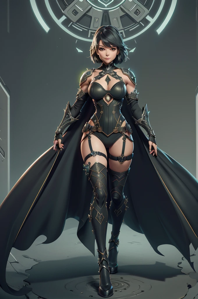 gorgeous woman, warrioress, with futuristic sword wrapped in dark structure, green leds, Beautiful girl, Waist slender, imponent pose, Grinning,sexly, extreme extravagant necklines,huge slits revealing a lot of the body,slim, fitness, full body being displayed,Nier-Automata,hips showing too much and beautiful curves,(showing hips to the top of the waist),((do not cover the hip))