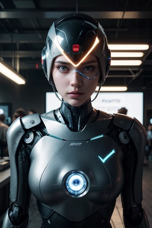 a futuristic, ultra-realistic robot serving customers on Instagram, cinematic lighting, first-person view, UHD