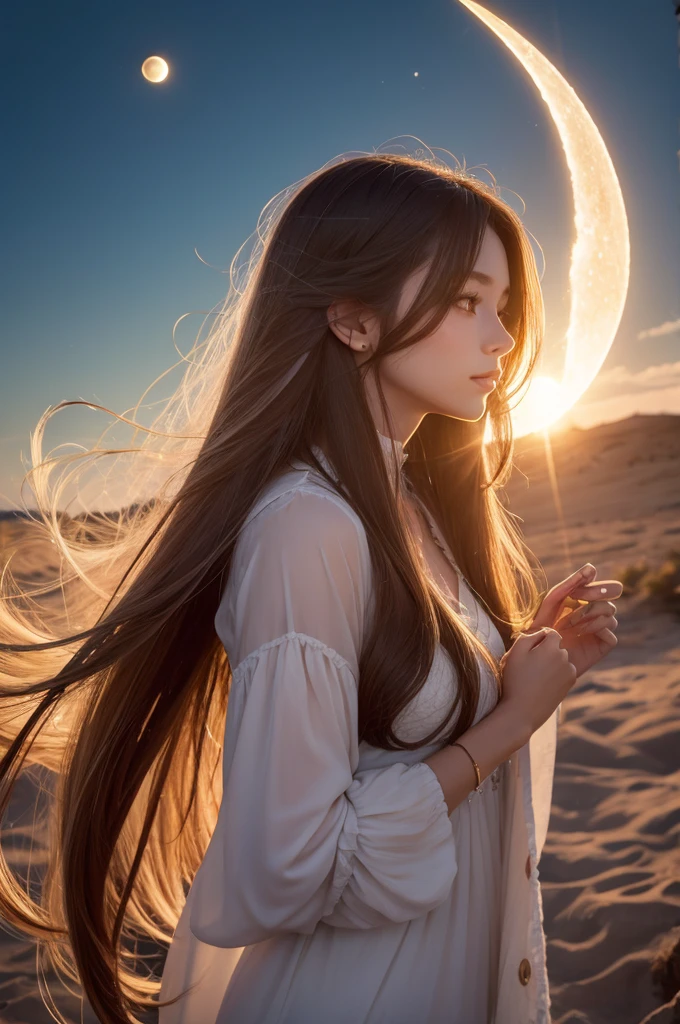 A moth with long hair looking at the sun and moon