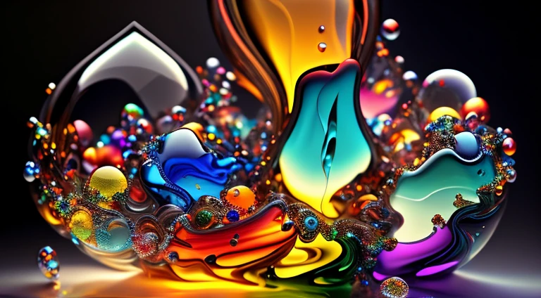 Abstract work of art in motion. A closeup of colorful incandescent molten glass pouring onto iridescent bubbles, ,remolinos de gotas tornasoladas llenas de colorful fused glass giran y escapan, fluid colored fused glass, colorful fused glass, multicolor, colored, brightly colored, acid-colored smoke, rainbow color, Background of psychedelic smoke, colorful in the background, thick colorful glass, rotating glass radiant colors, colorful smoke clouds, swirled, Fluid Fused Glass Art,Art by Alberto Severo