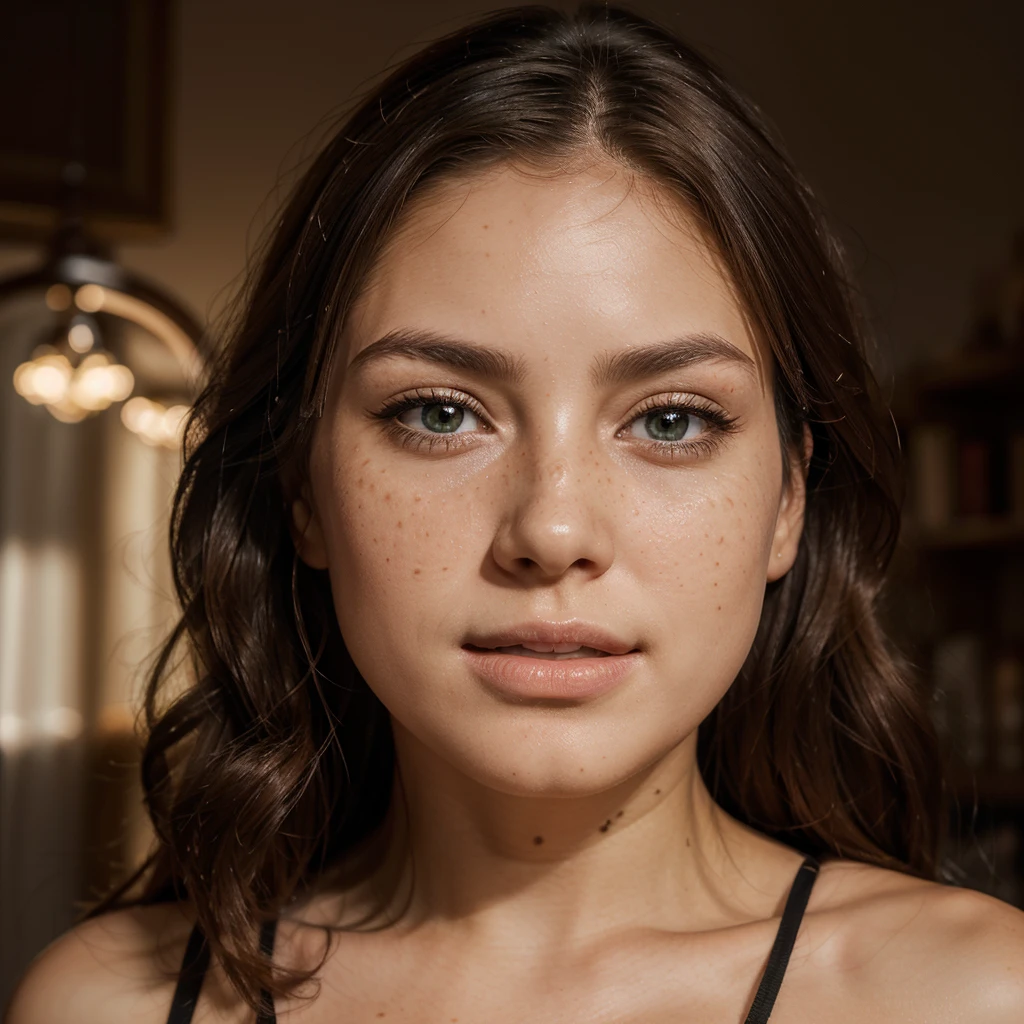 Create a very realistic and beautiful model with the following detailed features: Gender: Female, Age: Young adult (approximately 20-25 years old), Hair: Long, wavy and reddish with a natural shine, gently cascading around the shoulders and back back. . . . . . . . , Eyes: Bright green with a captivating, slightly almond-shaped look, detailed with natural highlights, Skin: Fair complexion with a light texture, including natural freckles on the nose and cheeks, giving a youthful and vibrant appearance: Fair complexion with a light texture, including natural freckles on the nose and cheeks, giving a youthful and lively appearance, Face: with a smooth and natural contour, soft, full lips with a slight pinkish tint and a slightly delicate upturned nose, Expression : a  face, with a touch of mischief, which conveys warmth and approachability, Clothing: bright black lace corset,  and detailed,  and delicate, Context: in a completely (dark: 1.1) open room with lighting ( only: 1.1) (soft (volumetric: 1.1) (chiaroscuro: 1.2) of a large softbox directly above and in front of it: 1) (volumetric: 1.1) (light: 1.1) minimalist and slightly blurred for keep the focus on the model, such as a comfortable, well-lit room, neutral-toned room, Pose: a relaxed, confident posture, arms slightly at the sides of the body or face facing the camera. open legs, pussy, extremely hyper aesthetic, Unsplash, Neoclassicism, Complex background, Best quality, hyper detailed, Gratty Sita, 64K, Light design