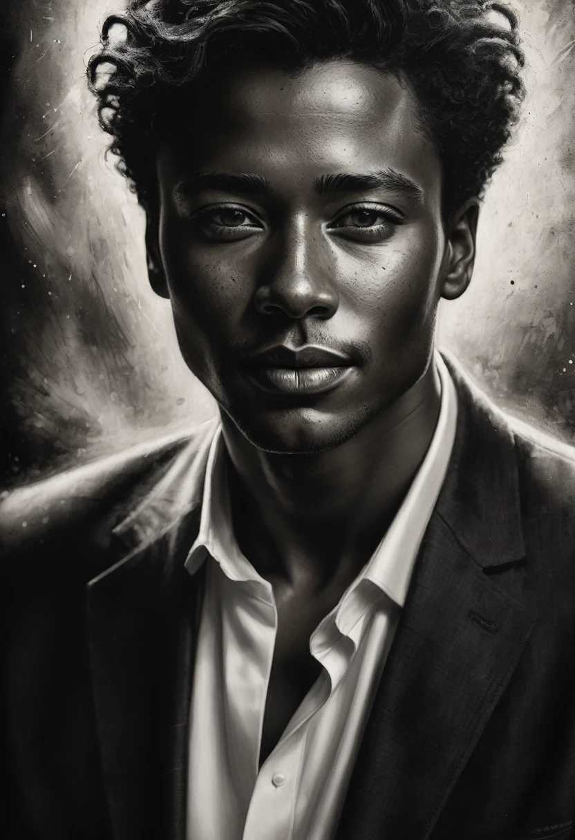 best qualityer, hyper realistic, ultra detali,realistic sketch:1.5,coal,portraite,paper texture,detailed facial features, freckles on the face, Shading and Highlights,dynamic composition,expressive traits,sharp contrast,highlights and shadows,black andwhite,emotion and expression of joy, Exquisite details,subtle textures,hand drawn,precise lines,fine arts,alto sharp contraste,dramatic lighting,qualified craftsmanship,aesthetic appeal,Polished finish,professionally executed