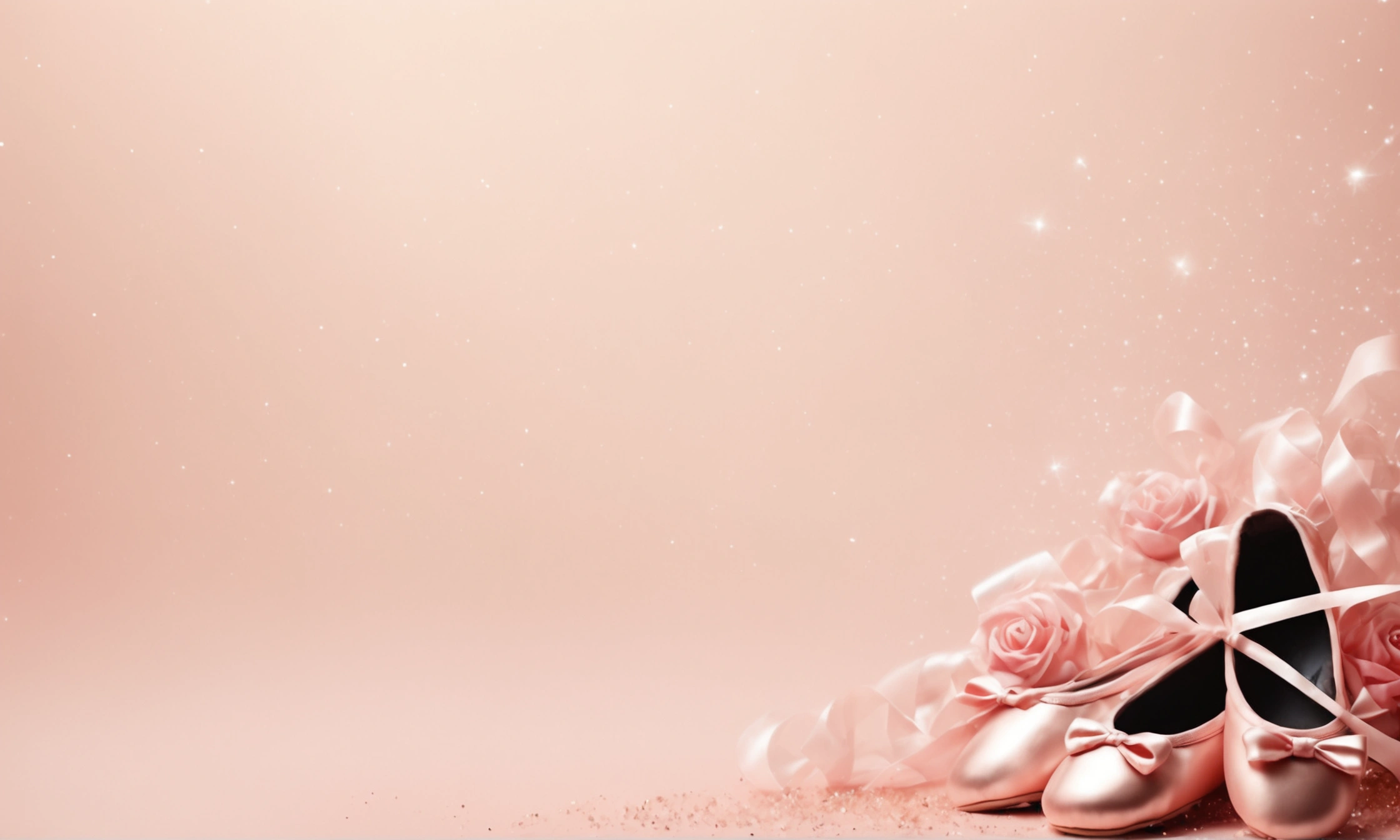 There is a pair of pink ballet shoes,There is a pink bow on it, Background Image, Pink background, Clean background, Rose gold, light Pink background, Empty background, Ribbon winding。Add some sparkle to the background。