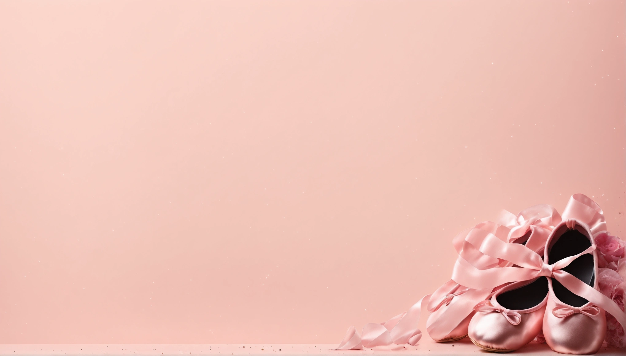There is a pair of pink ballet shoes,There is a pink bow on it, Background Image, Pink background, Clean background, Rose gold, light Pink background, Empty background, Ribbon winding。Add some sparkle to the background。