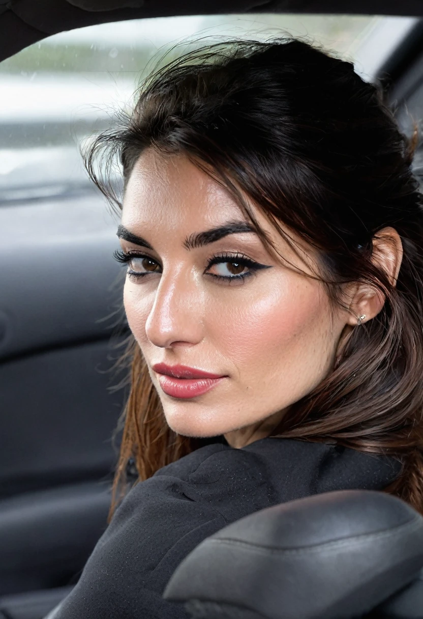 jeune femme, 27 ans,.Elle se trouve dans une voiture il pleut. Elle se tient dans l&#39;eau jusqu&#39;à la taille.. Elle sourit de plaisir, savourant l&#39;eau tiède qui coule sur ses longueurs, Mouillé, rubis, cheveux tressés, ses vêtements et son corps. Beau, Suave, Visage long, grands yeux,lèvres grandes ouvertes, robe d&#39;été rose, une ceinture intensifie votre wesp-taille. Surtout porter du bleu, Trench long, Abri fleuri. (rubis, cheveux très longs, deux tresses ) (dripping Mouillé hair), clothes dripping Mouillé,mouillé, transparent, (voir à travers), seins rigides, ((les mamelons)), sans soutien-gorge, Corps mince