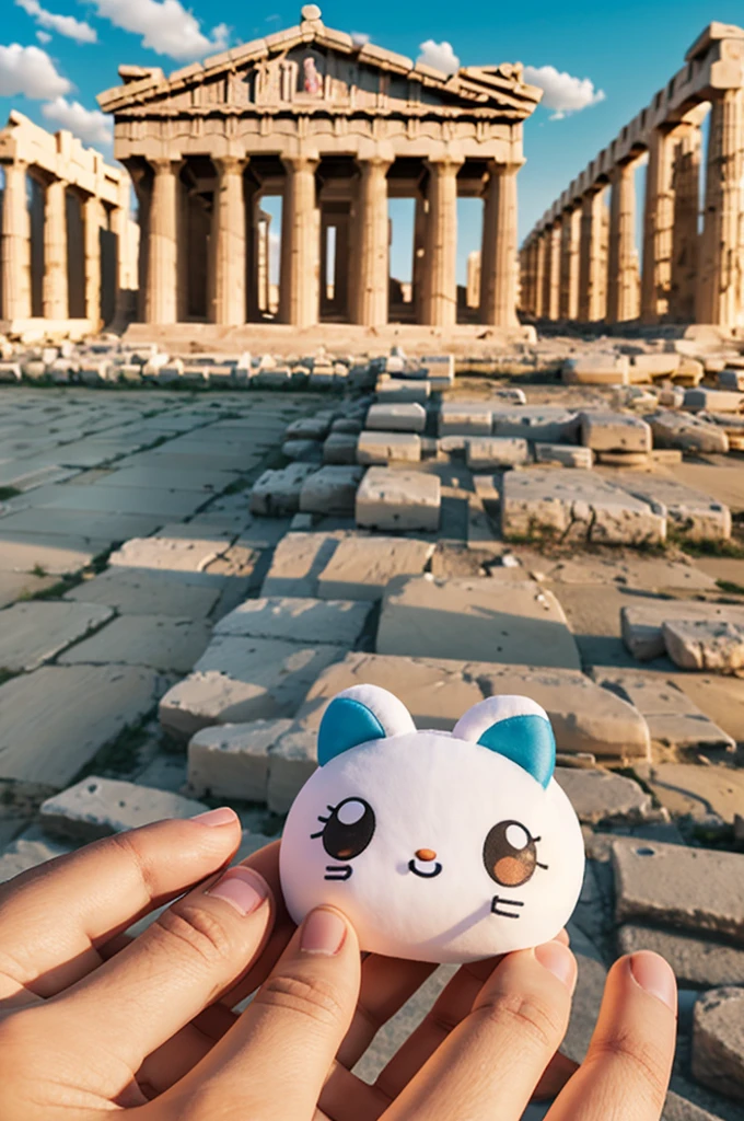 cinamoroll logo sanrio character next to parthenon greece with up say "parthenon college"