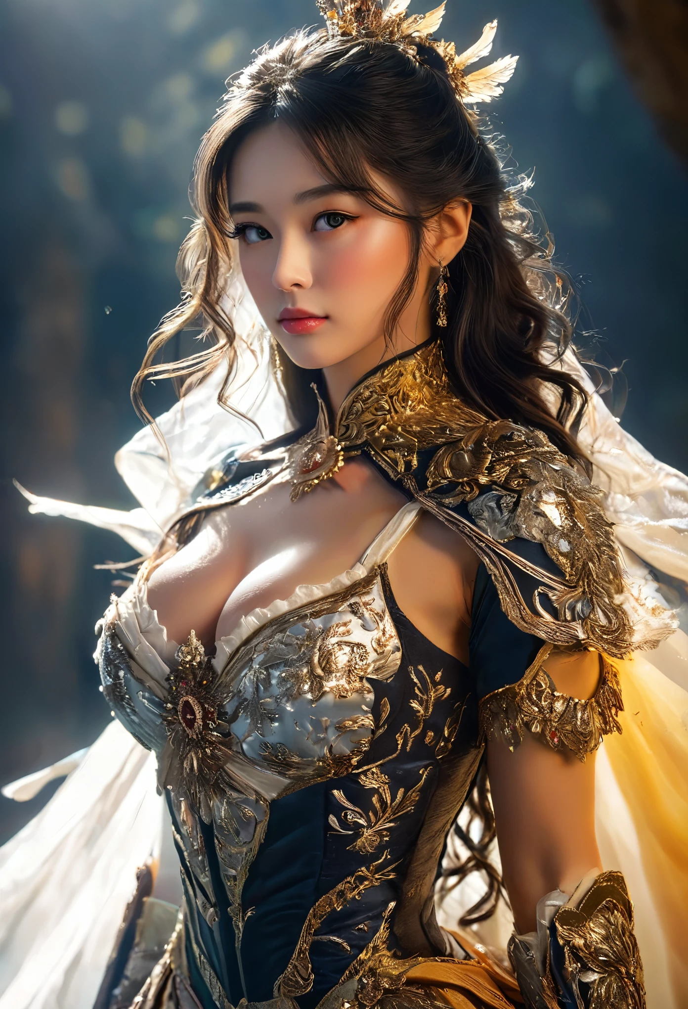 A woman in a gold and black dress with a crown on her head - SeaArt AI