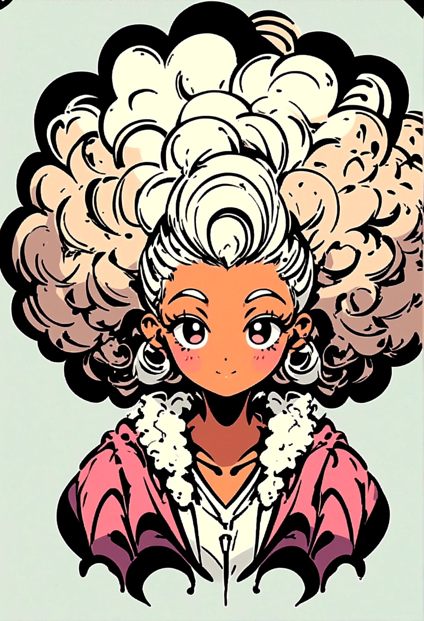 character design image, vector art, of a woman with big afro hair, super cute funky black girl, vector sketch style illustration, adobe illustrator sketch art style, vector sketch art style, in digital illustration style, highly detailed character design, cute detailed digital art, urban girl fanart, portrait character design, beautiful digital illustration, high-quality portrait, vector cartoon art, afro, character design portrait,