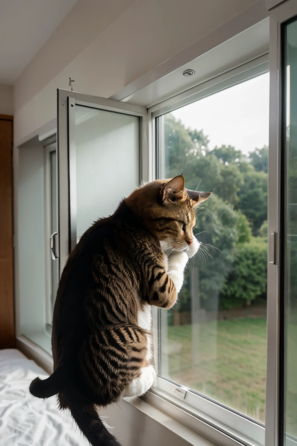 cat sleeps on the window