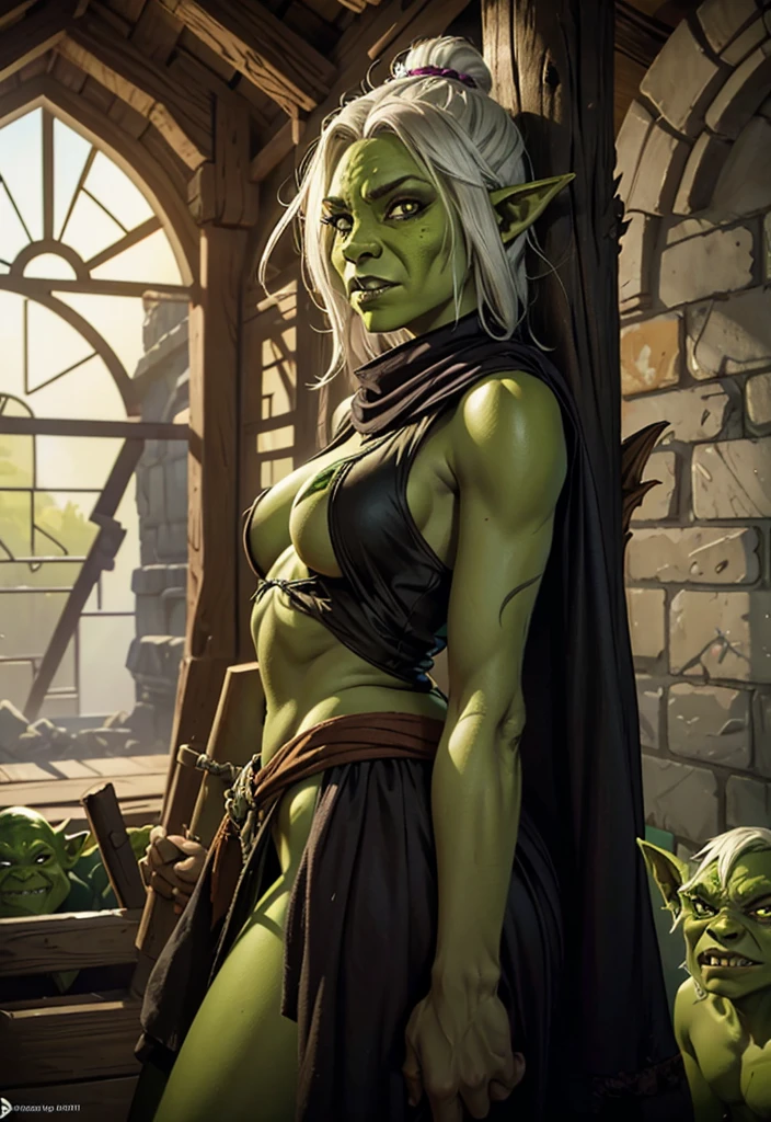 UHD 8k, HDR+, a cartoon of a woman with a green face anD white hair, goblin girl DnD character, goblin female portrait, green skin, Drak fantasy goblin, green orc woman, goblin art, D&D goblin rogue, full color illustration, Dжули Белл Бипл, orc themeD, female orc, goblin, epic full color illustration, from pathfinDer, Full artistic illustrationk
