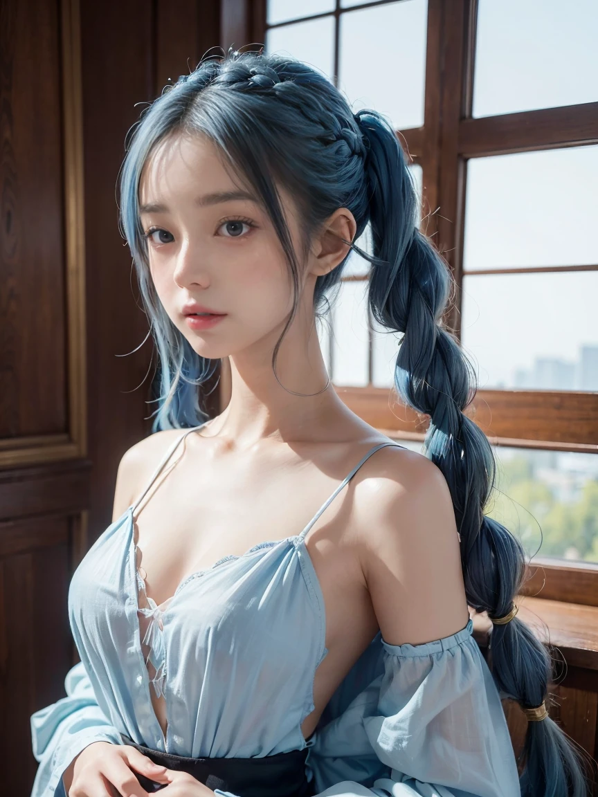 close up of a woman Blue Hairの posing for a picture, Real life anime girls, Anime Girl Cosplay, 美しいBlue Hairの少女, pretty girl Blue Hairの, Anime Cosplay, Sky blue straight hair, 流れるようなBlue Hair, Blue Hairの, girl Blue Hairの, Blue long hair, long 流れるようなBlue Hair, Straight sky blue hair, 美しいアニメスタイル Blue Hairと白いシャツを持つ人の接写, Real life anime girls, Hair blue two long braids, Pigtailsstyle, Two long blue braids, two blue braids, Twin tail hairstyle, Long blue braided hair, Anime Style, Inspired by anime, 美しいBlue Hairの少女, カラフルなPigtails, Pigtails,Slim figure, Small Bust, Slim girl model,,(Beautiful attention to detail:1.1),Expressionless,palace,Blue Hair,Disheveled Hair,Long bangs,Hair between the eyes,(White grey dress:1.1),Black Ribbon,White bow tie,abdomen,Large forehead,Blank face,pretty girl,, Upper Body, Sparkling eyes,Absurd, RAW Photos, Beautiful 17 year old Croatian girl, One girl,(Highly detailed skin),Curvy,Spaghetti strap top,,Fine details,Highly detailed CG,Detailed Texture,Realistic facial expression,masterpiece,Presence,dynamic,bold),Bob Hair,(Very thin hair),(Super soft hair),(Super Straight Hair:1.5),流したLong bangs,Very light coppery amber hair,Hair on one eye,Dressed,(Beautiful attention to detail:1.6), Highly detailed face, Perfect lighting, Highly detailed CG, (Perfect hands, Perfect Anatomy)Cecilia&#39;s hairstyle、It represents the purity of the White Saint and the strength of the Black Priest.。You can choose to incorporate either or both hair colors.、The hair style is sophisticated、Give it a sense of holiness and depth.。