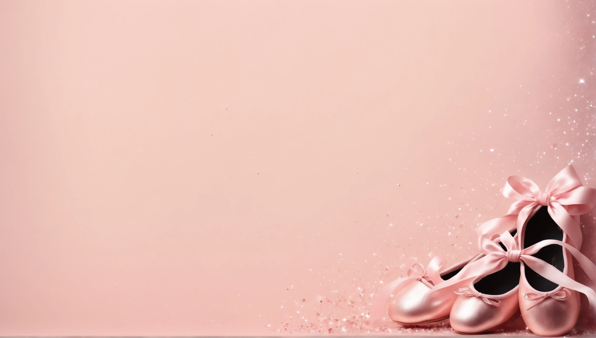 There is a pair of pink ballet shoes,There is a pink bow on it, Background Image, Pink background, Clean background, Rose gold, light Pink background, Empty background, Ribbon winding。Add some sparkle to the background。